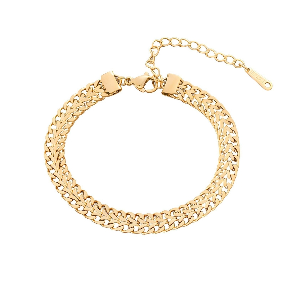 Brand New 18K Gold Double Row Linked Solud Bracelet